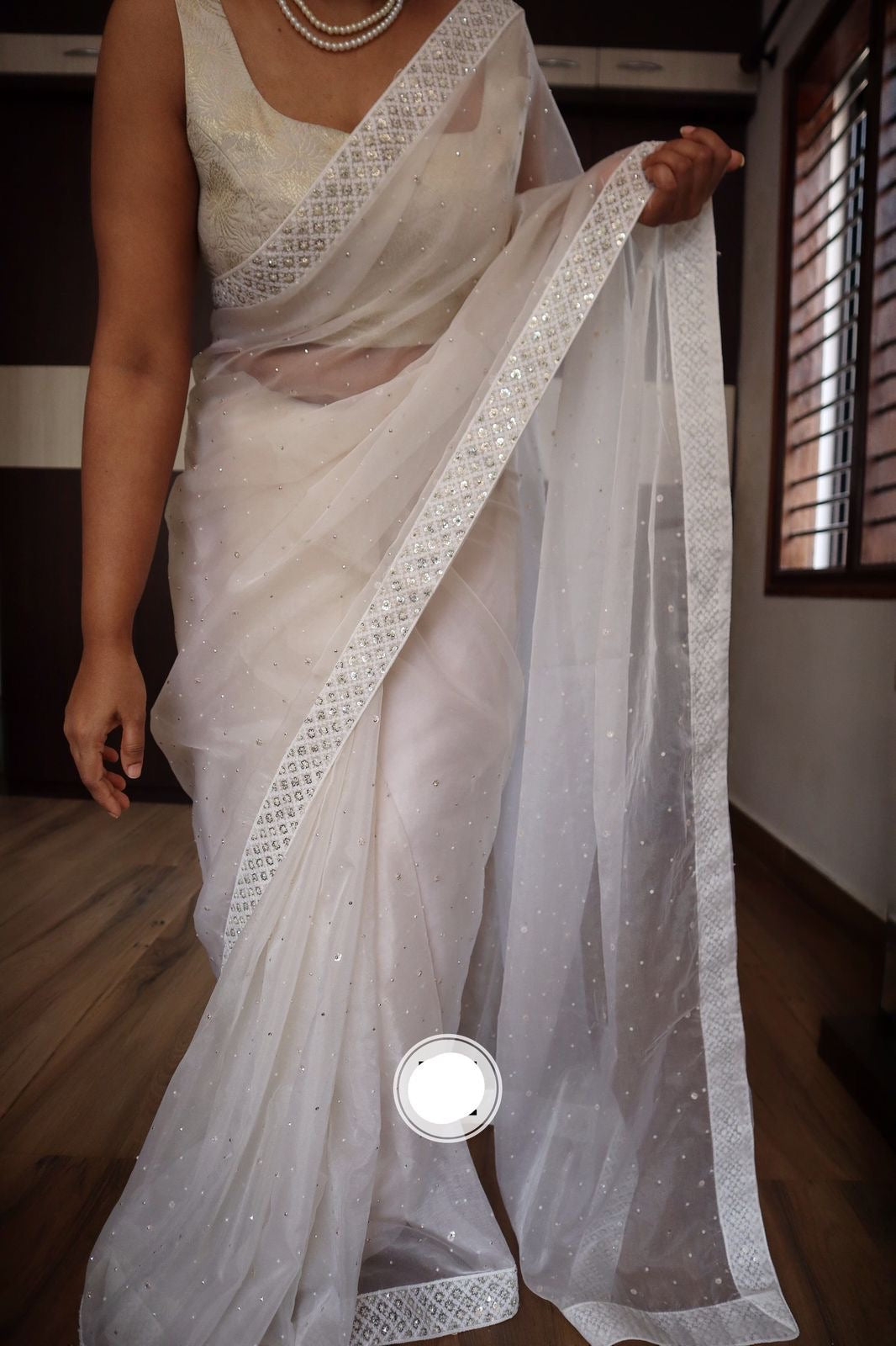 Fairy styled white organza saree Indian sarees