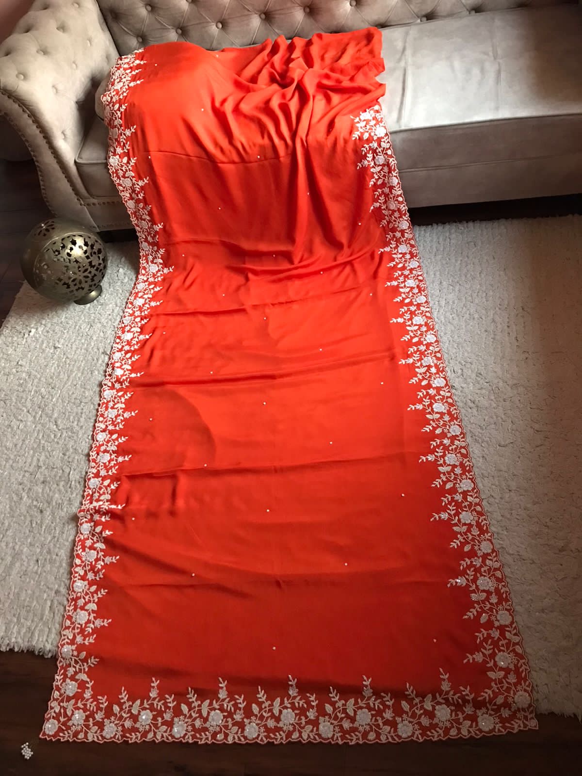 Fairly Orange premium Gorgette elegant Saree