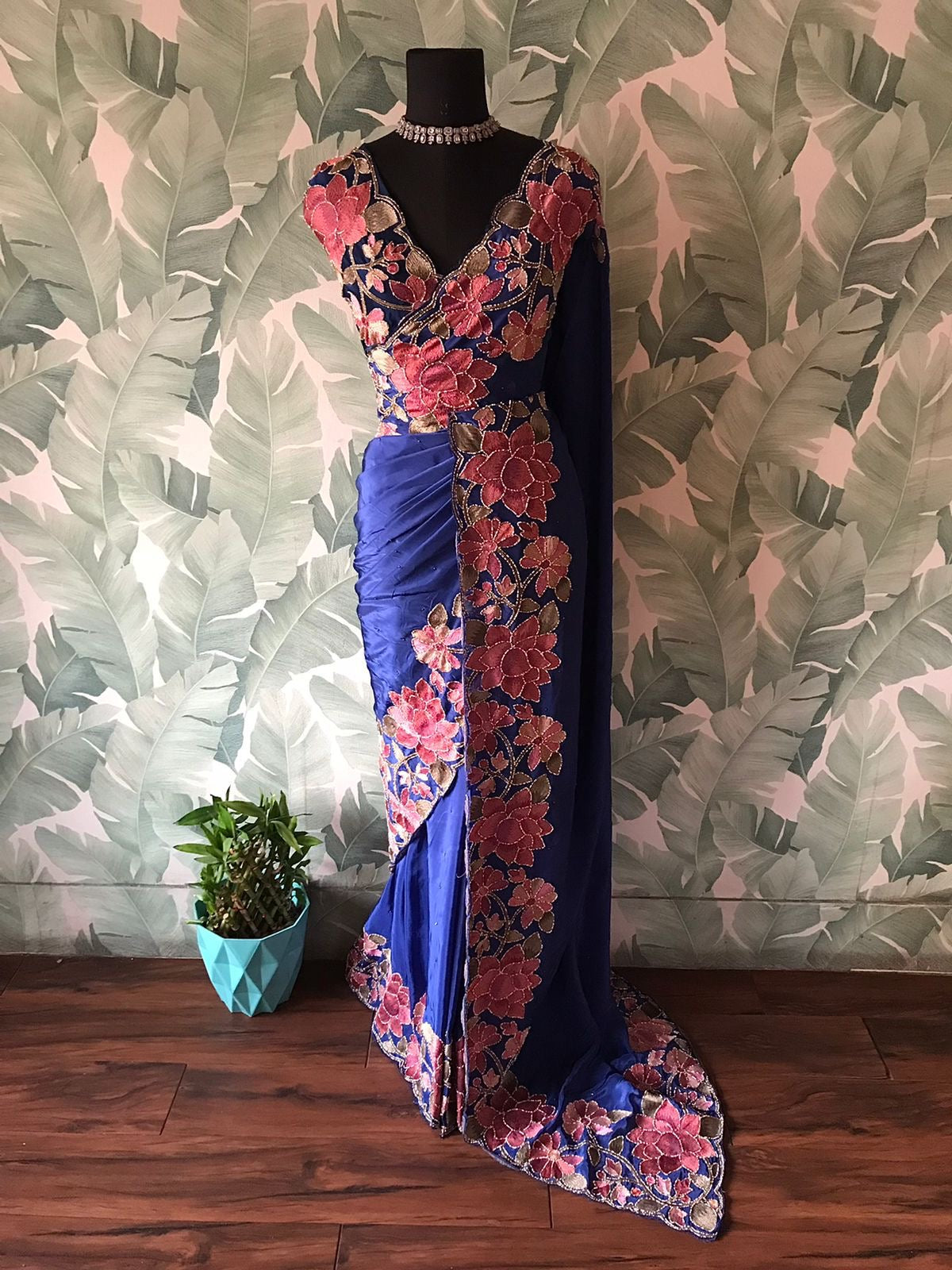 Floral premium saree organza silk saree Partywear sari blouse