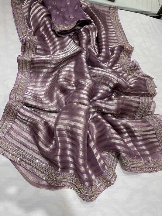 Striped Tissue Organza Sarees Partywear sarees
