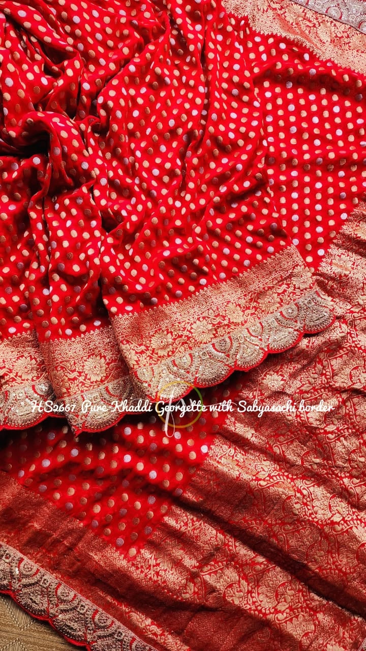 Red hot khaddi gorgette Indian traditional sarees