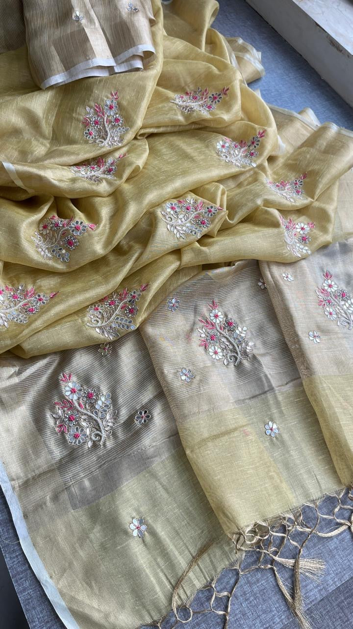 Tissue linen saree Indian saree blouse