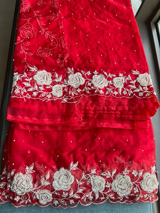 Red saree bridal saree reception saree Indian sari blouse