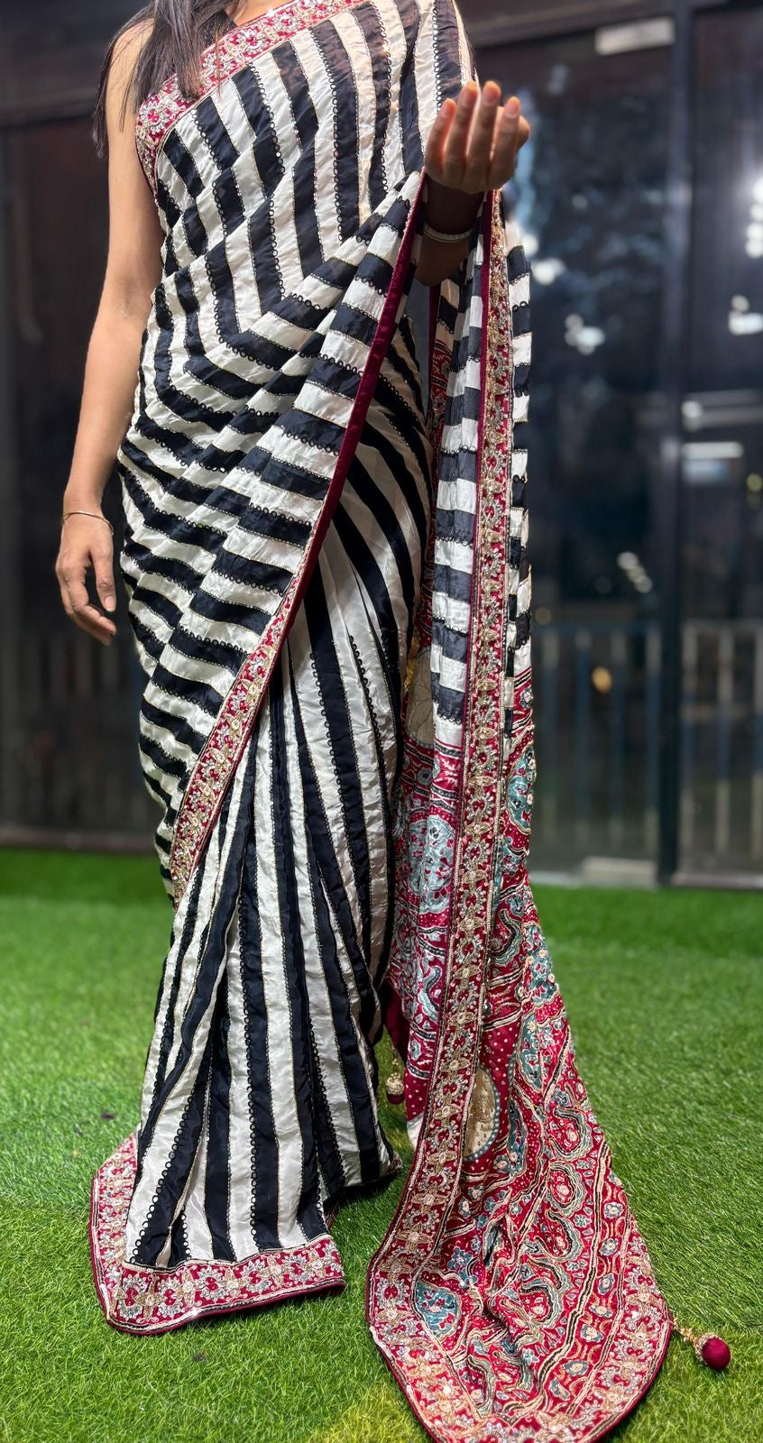 Ajrakh saree hand embroidery saree beautiful sari blouse