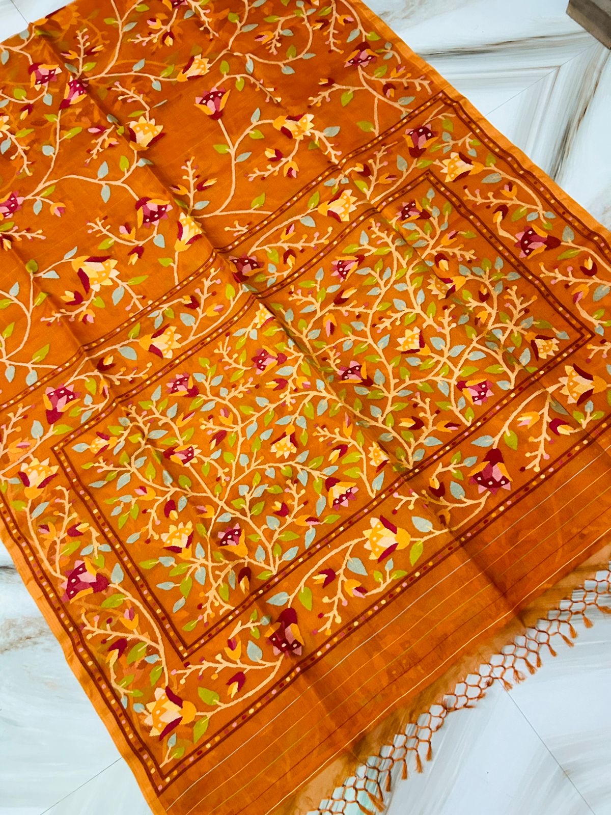 Orange Tantuj saree Jamdani sarees