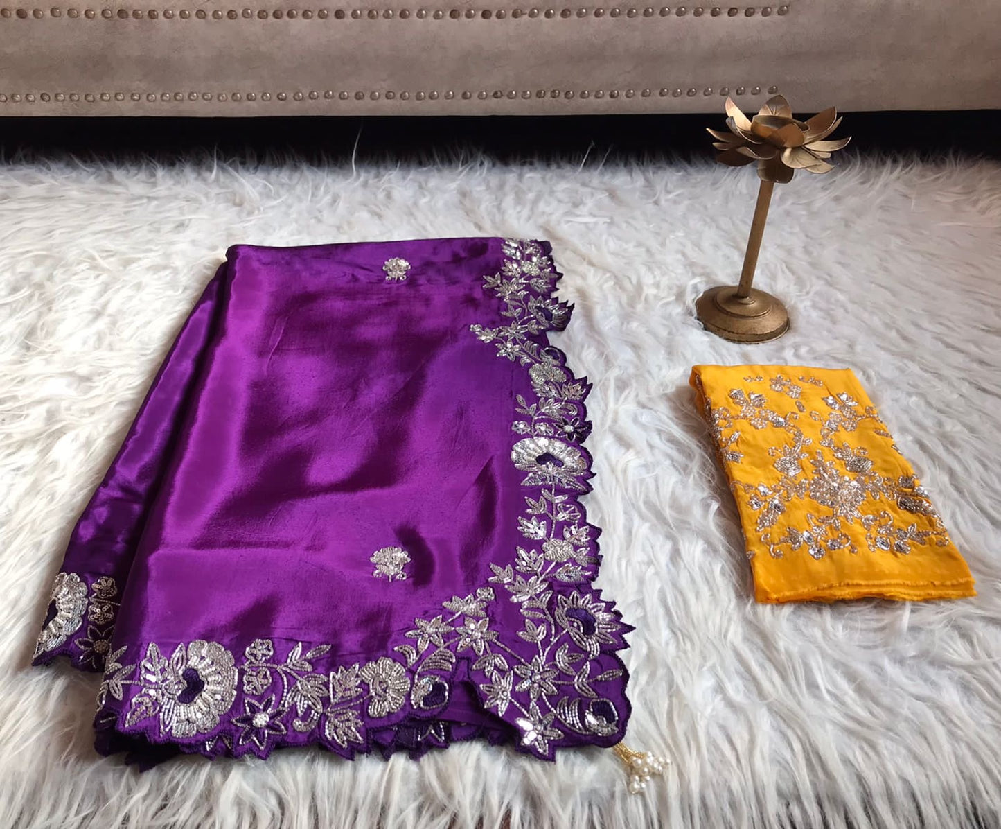 Luxury premium purple crepe silk sarees