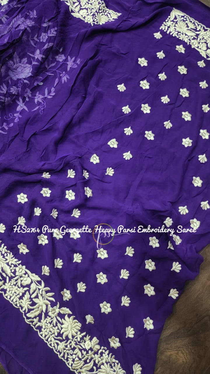 Purple Parsi inspired Saree gorgette saree