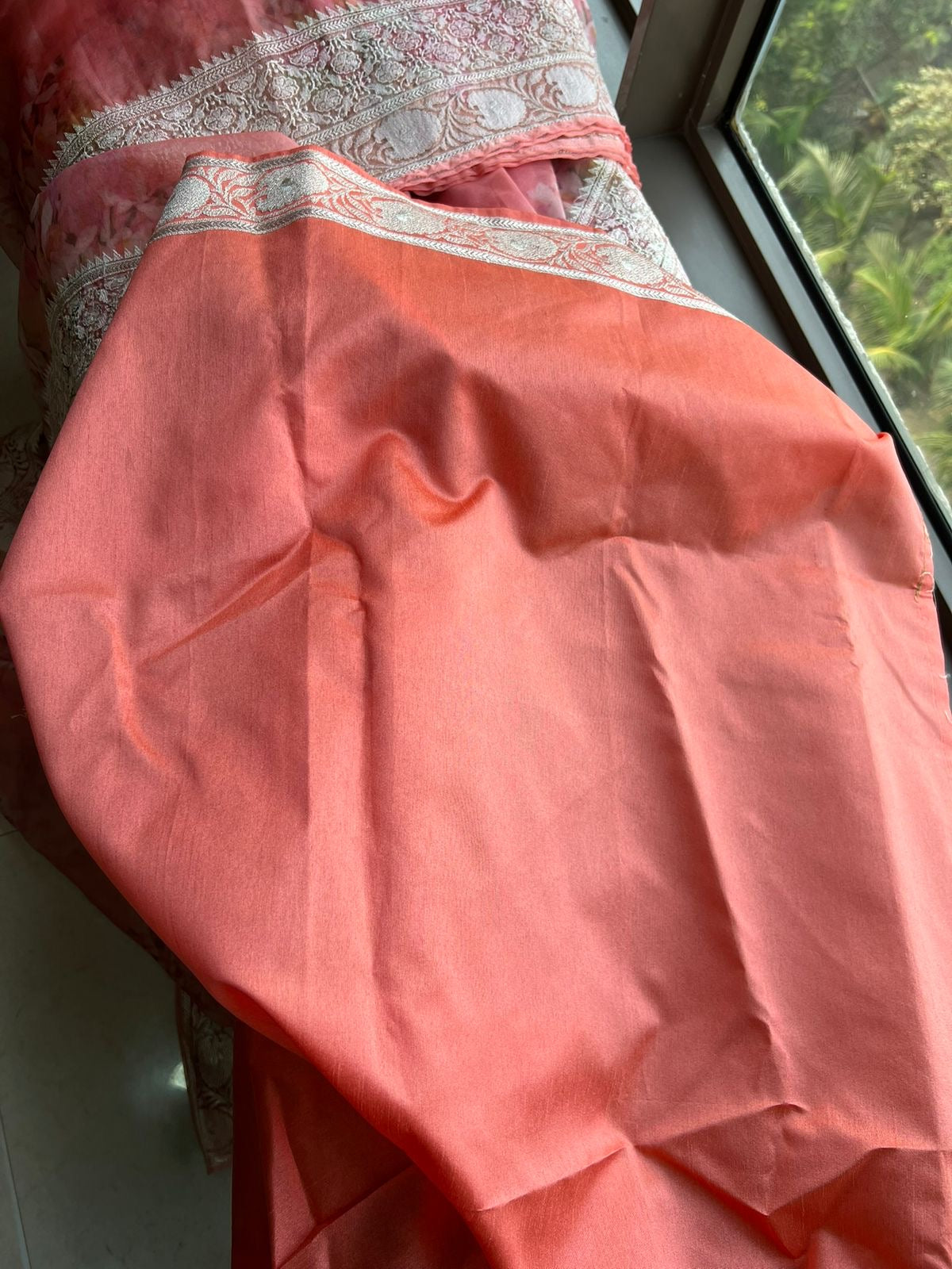 Peach organza saree floral saree