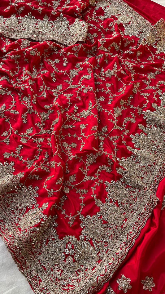 Red Bridal Crepe Embroidered Sarees