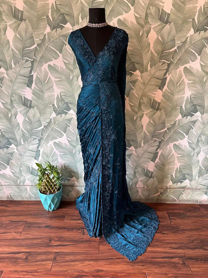 Teal green premium saree Indian saree wedding sarees blouse Partywear sari