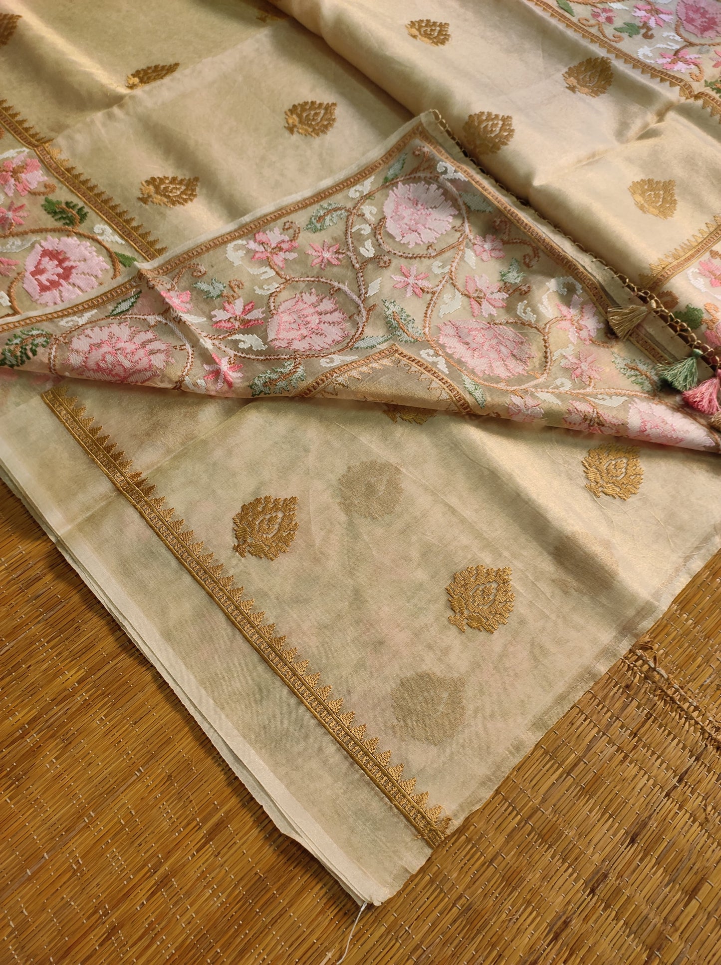 Floral Tissue Silk Embroidery Saree Indian Sari