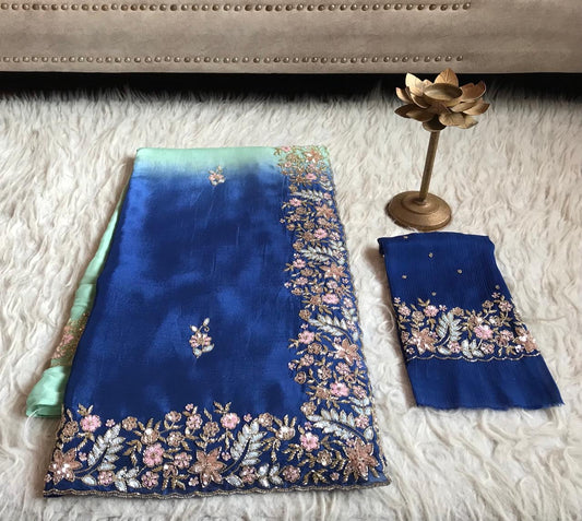 Ombre shaded saree chinon chiffon saree luxury beautiful sari