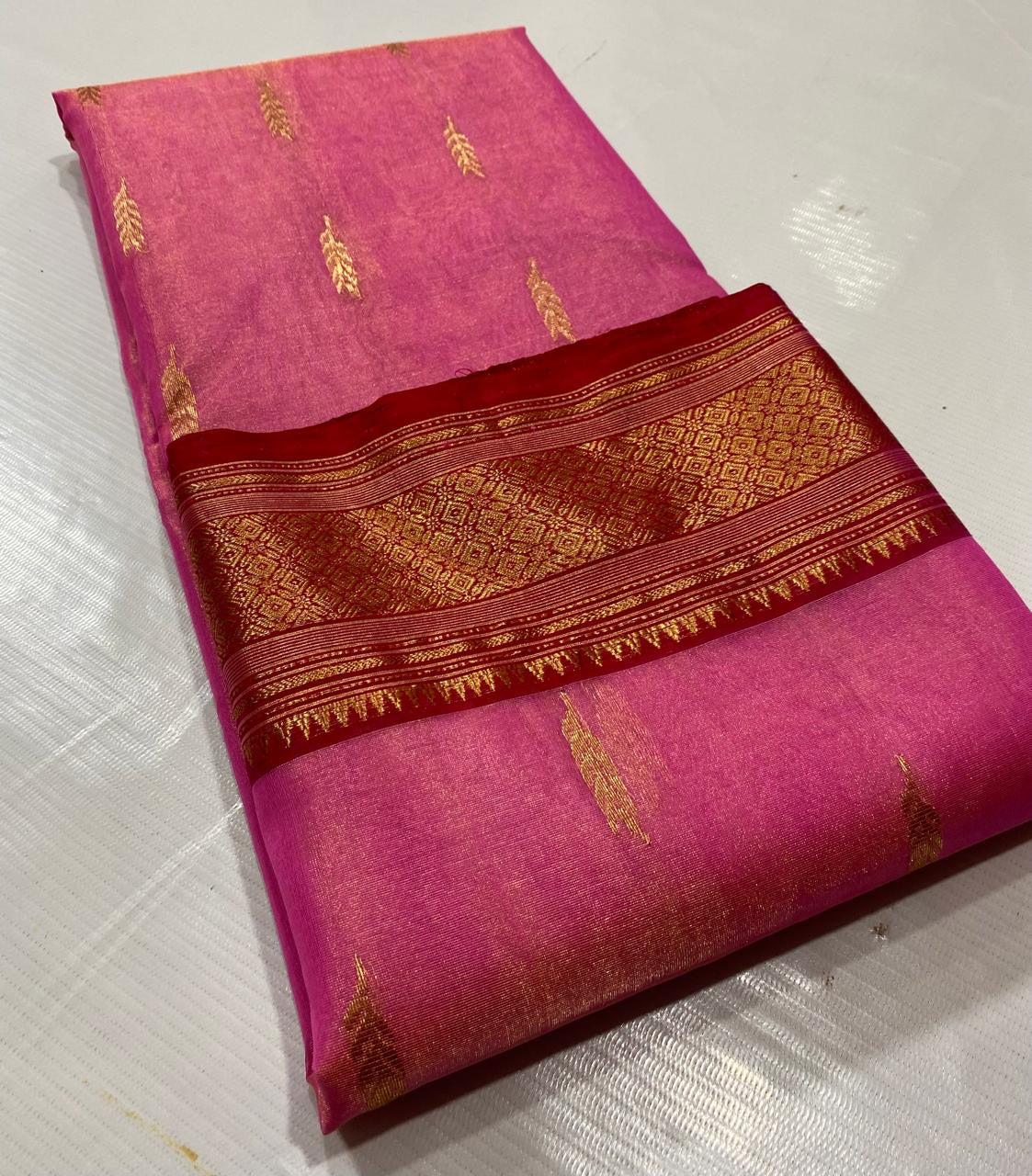 Pinasha Chanderi saree pink sarees handmade sari blouse
