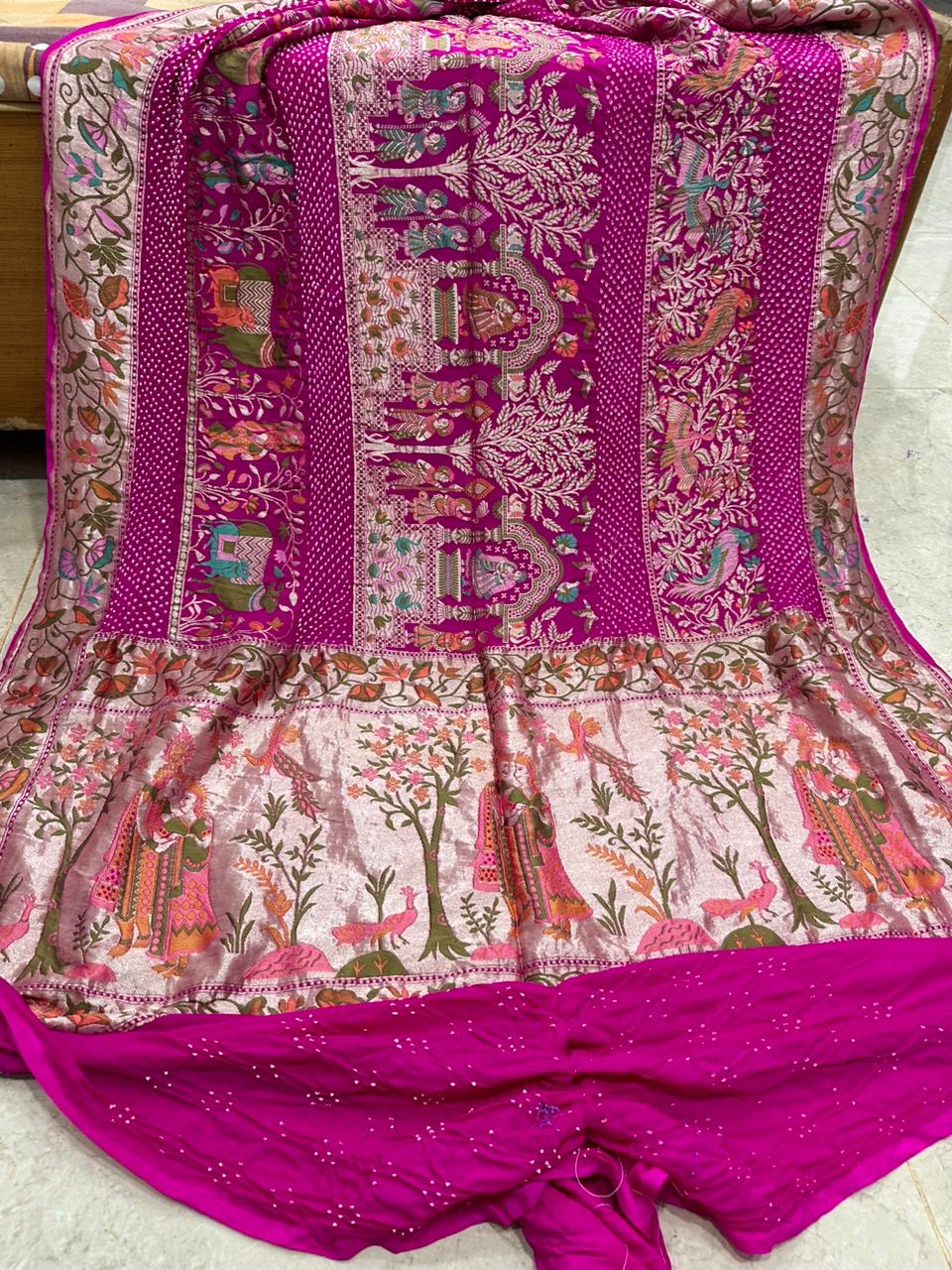 Pink bandhani saree Meenakari saree