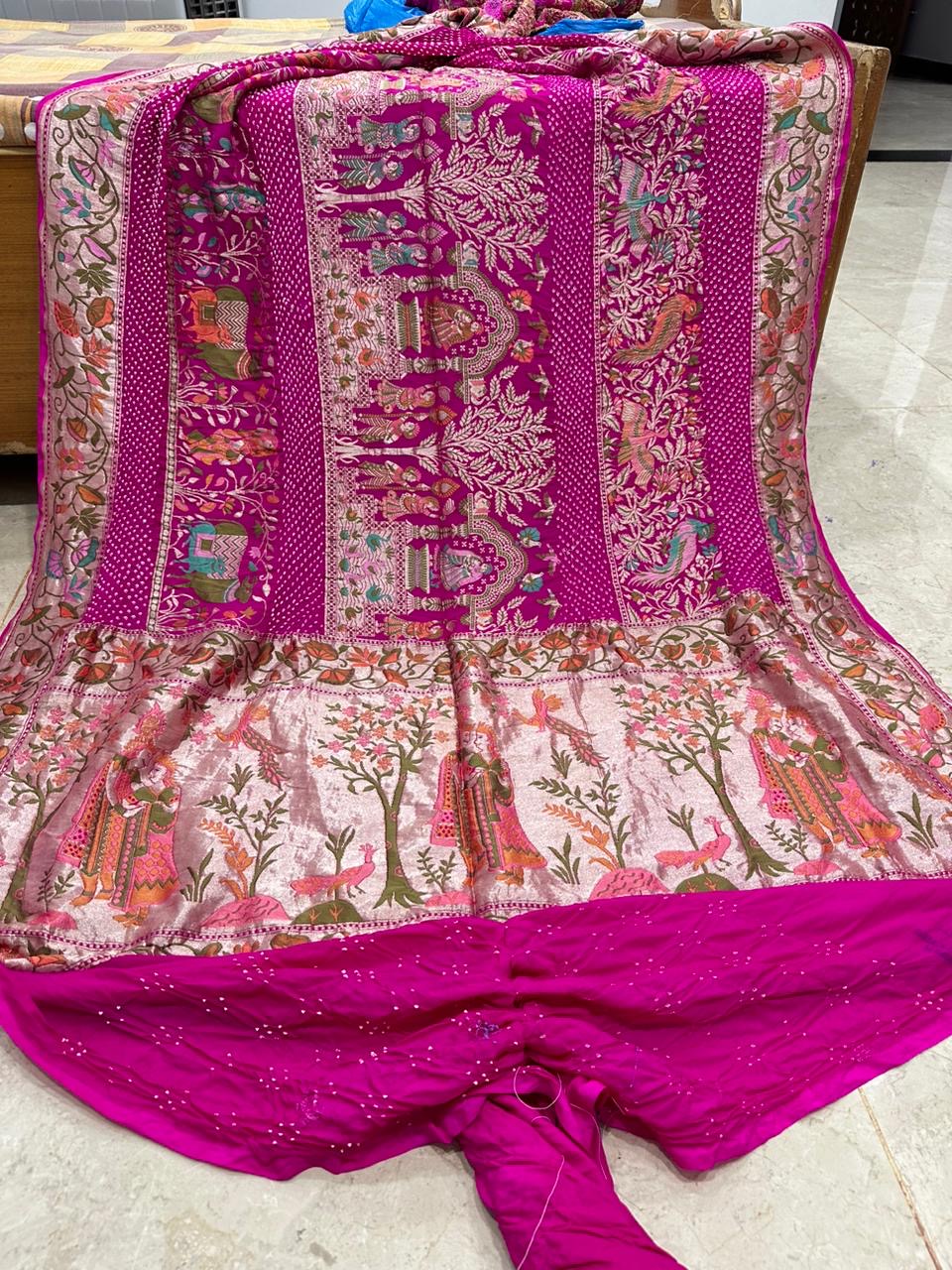 Pink bandhani saree Meenakari saree