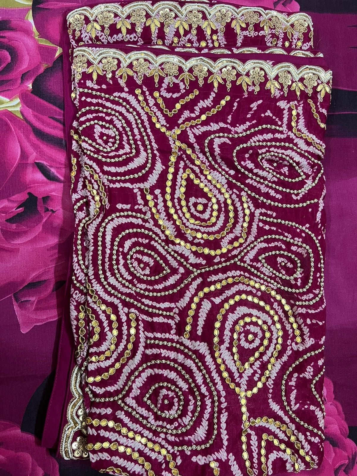 Pink Gajji silk dupatta bandhej dupatta