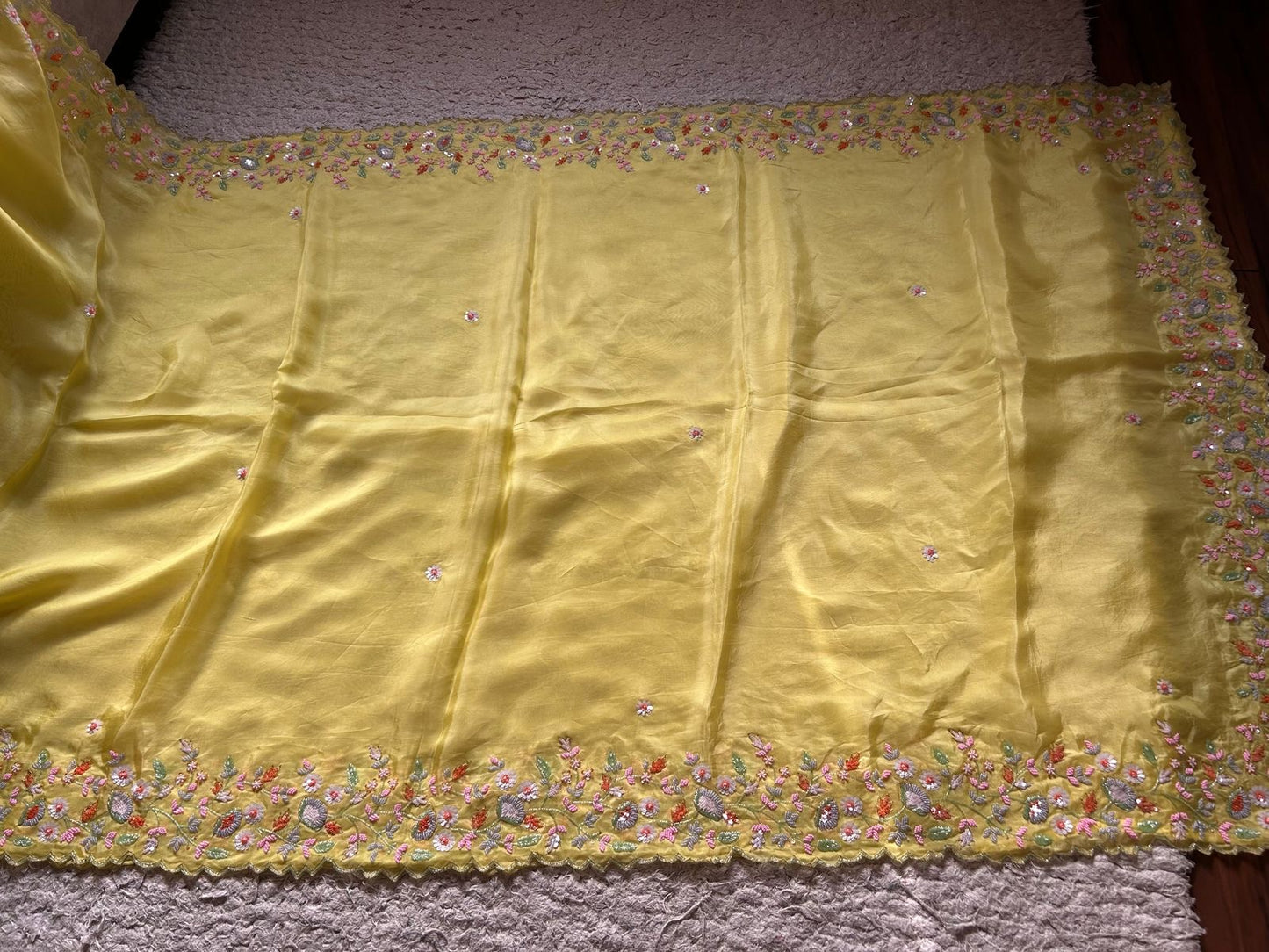 Yellow Embroidered Sarin Organza Silk Sarees