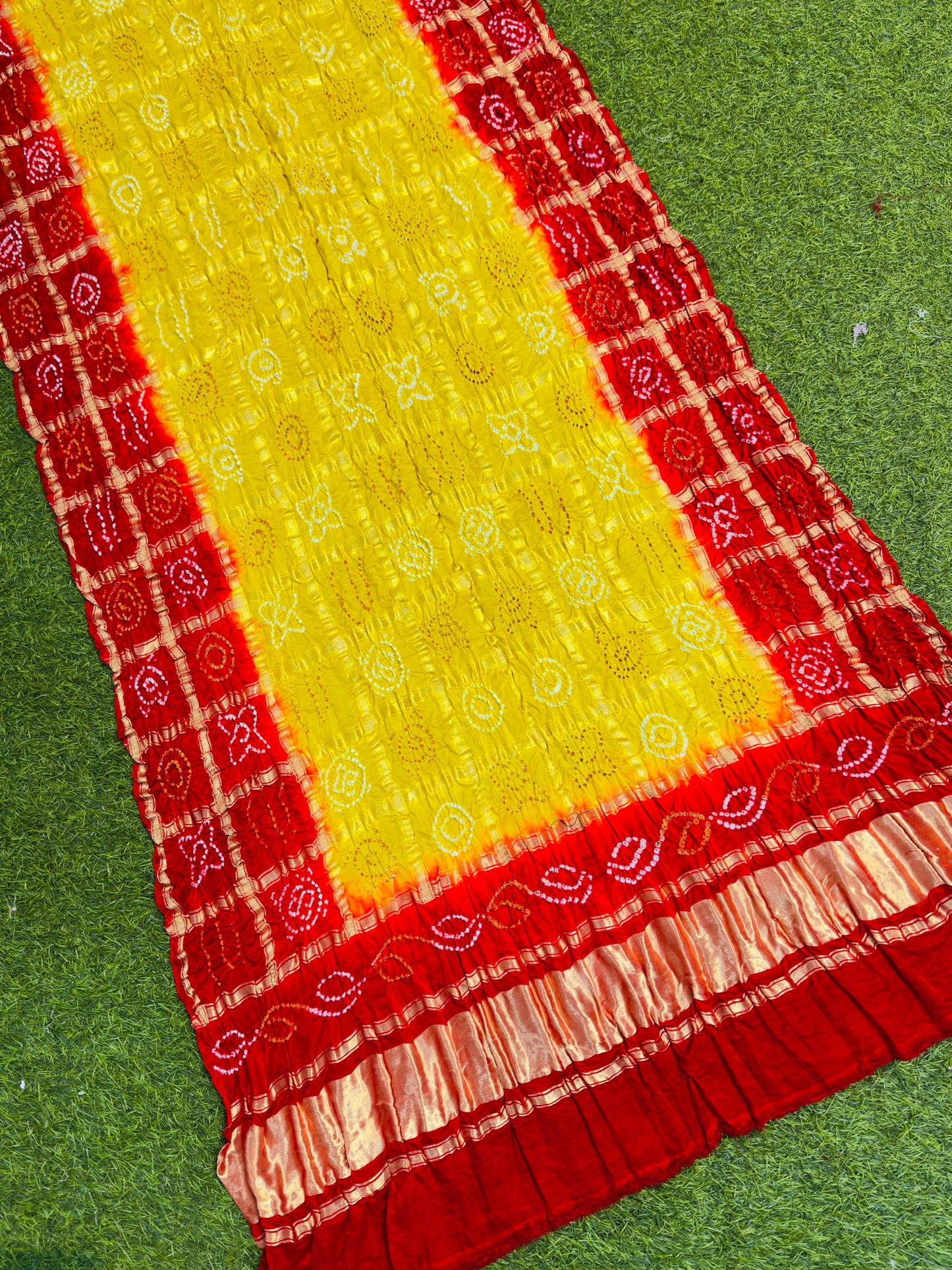 Yellow red dupatta pure gajji silk dupatta handmade dupatta
