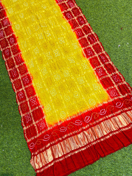 Yellow red dupatta pure gajji silk dupatta handmade dupatta