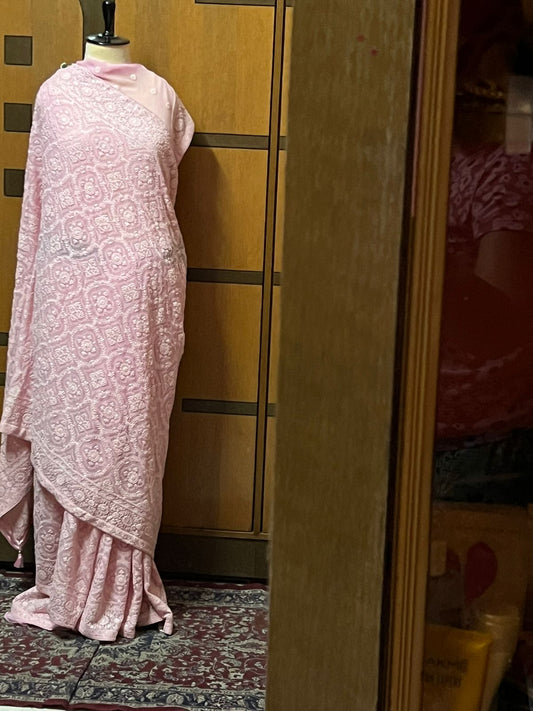 Preety pink Chikankari Gorgette Saree