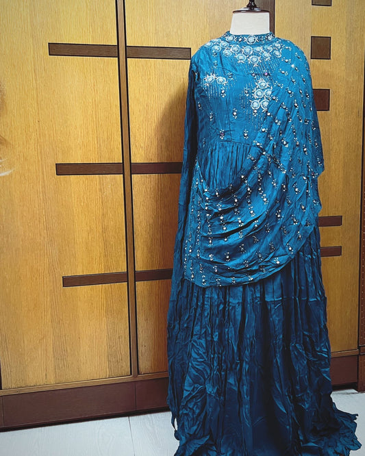 Indowestern blue dress partywear gown