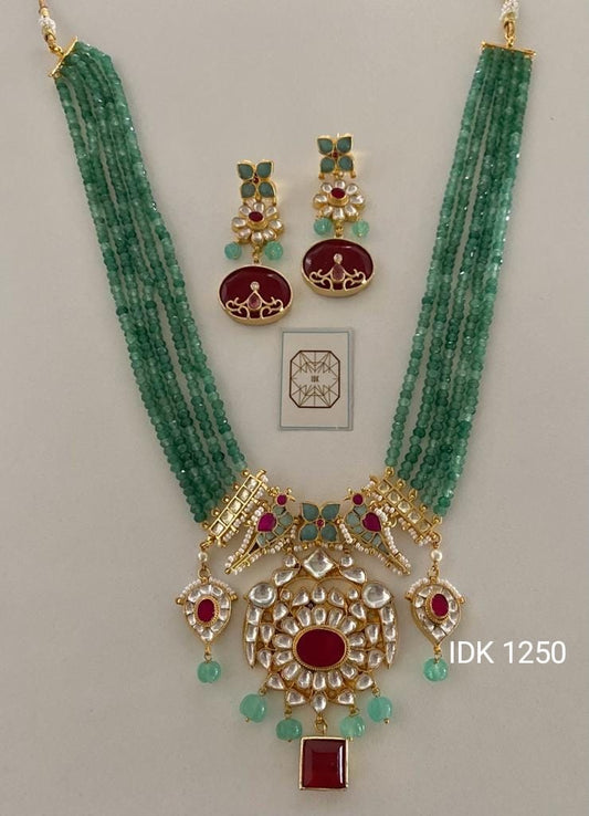 Rivaz green long kundan Necklace Set