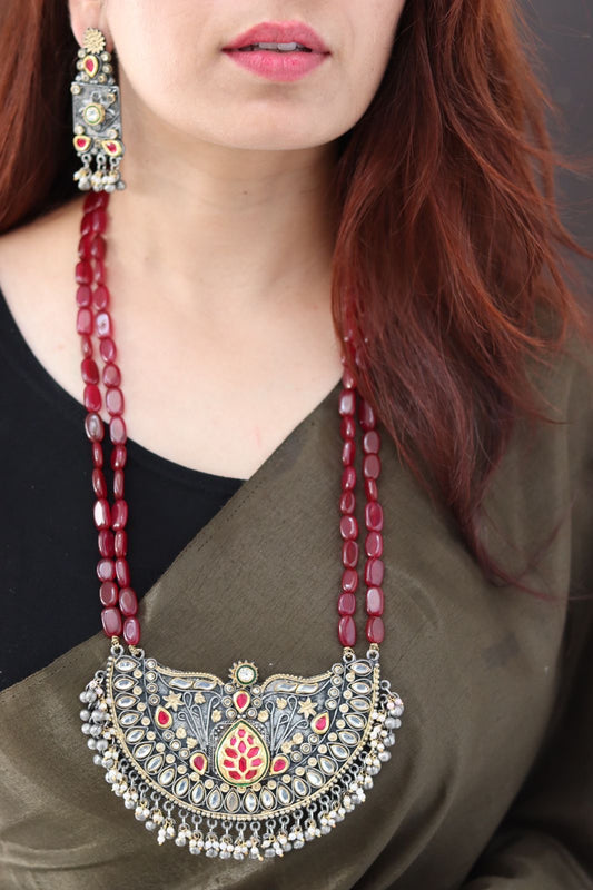 Zevash beaded long necklace set