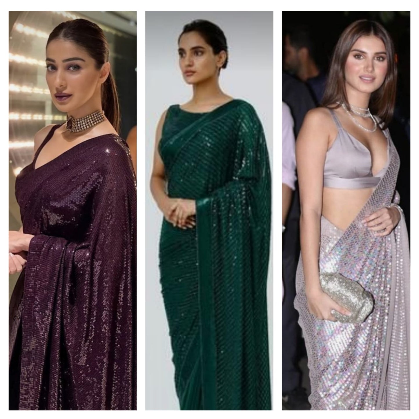 Celebs sequins partywear sexy sarees