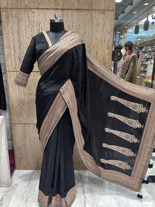 Crepe silk saree paisley inspired sari blouse reception sarees