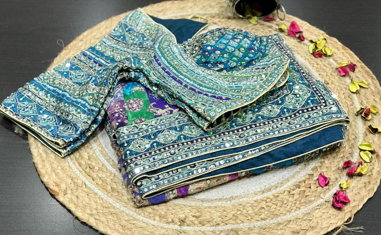 Hand ajrakh saree Indian sarees blouse traditional sari