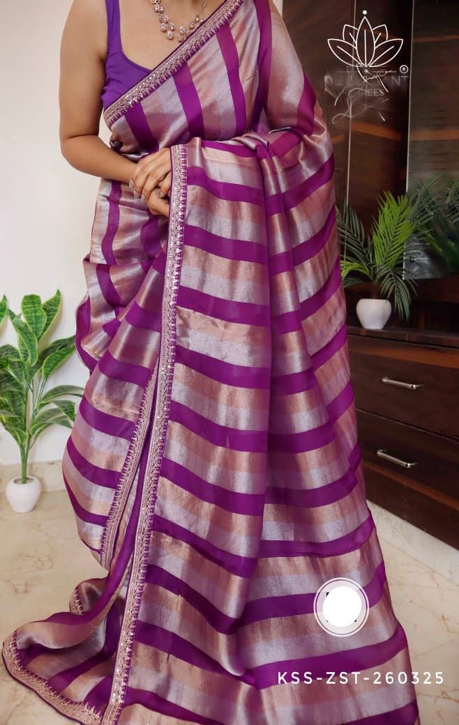 Striped kora saree Partywear sarees Indian sari blouse women clothing