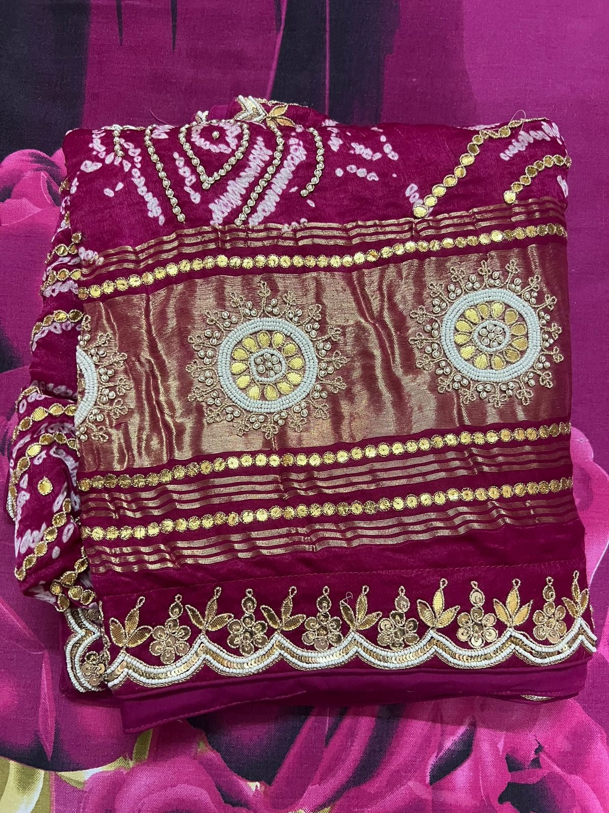 Pink Gajji silk dupatta bandhej dupatta