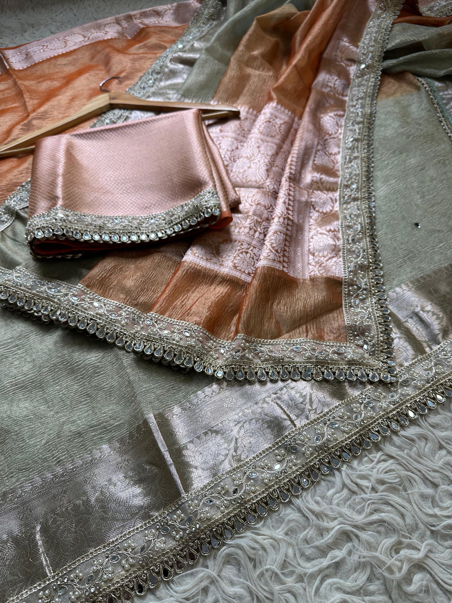 Premium crush saree tissue saree Indian saree blouse Partywear sari