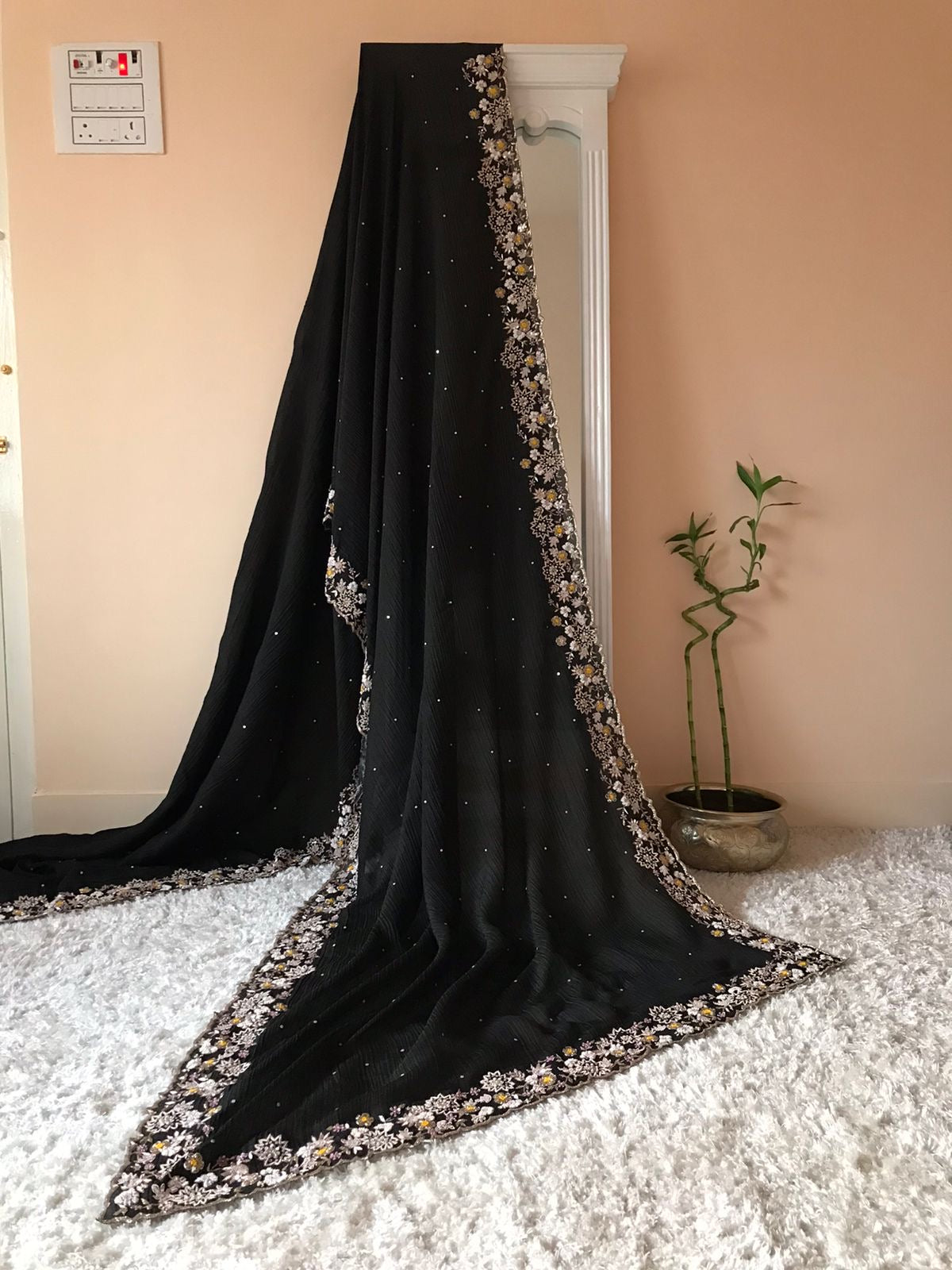 Black premium crushed saree Zari tissue sarees