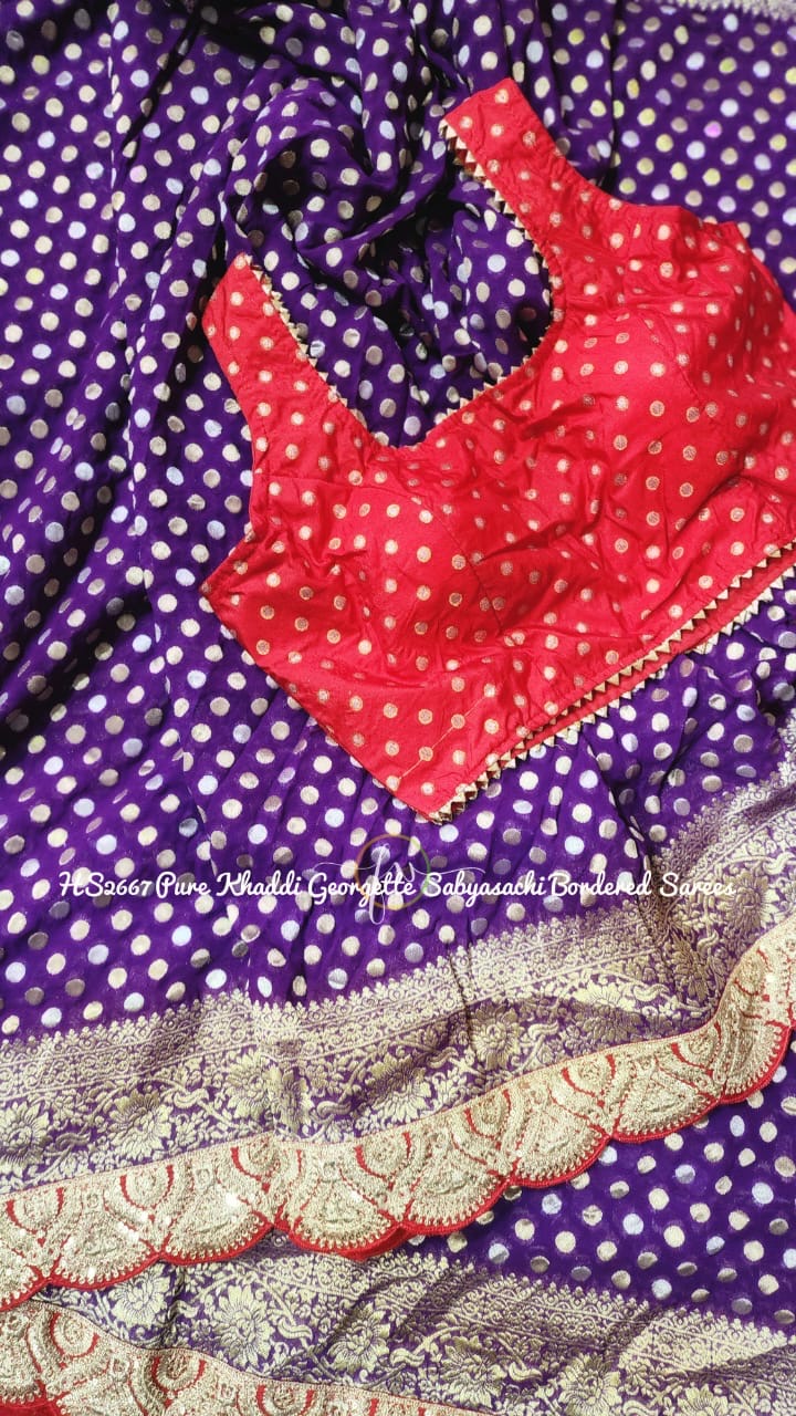 Ravishing Purple Khaddi Gorgette Sarees Indian Sari