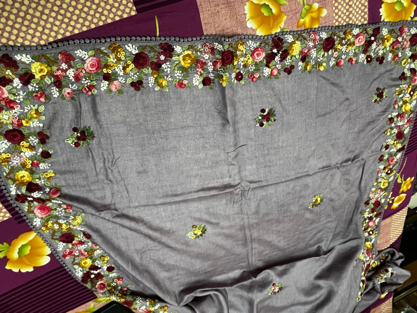 Lavender tussar saree French knot sarees hand embroidered sarees blouse