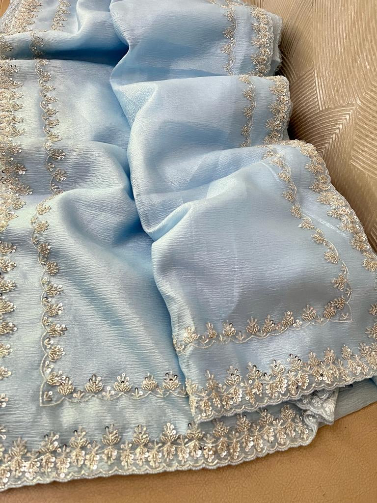 Limia tissue crush handwork sarees