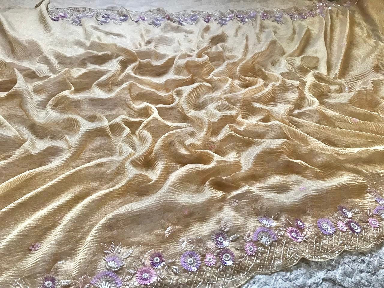 Golden tissue saree crush tissue saree premium sari