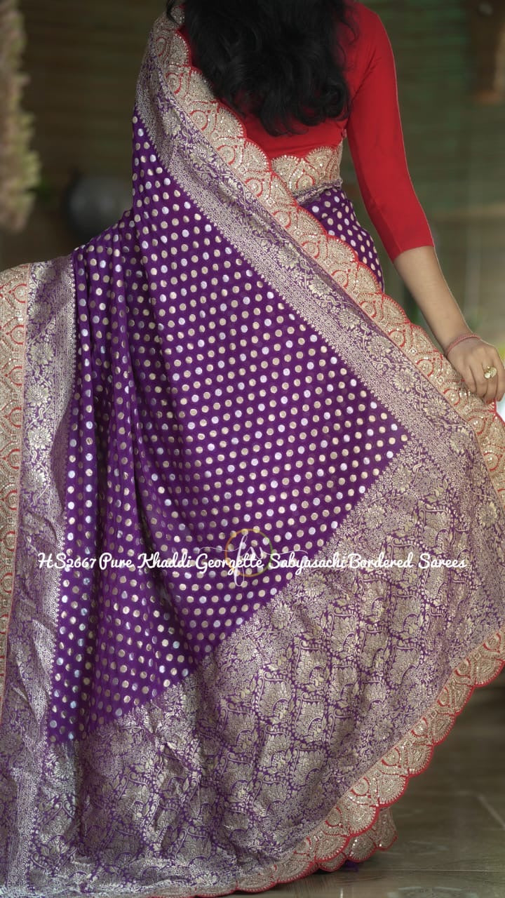 Ravishing Purple Khaddi Gorgette Sarees Indian Sari