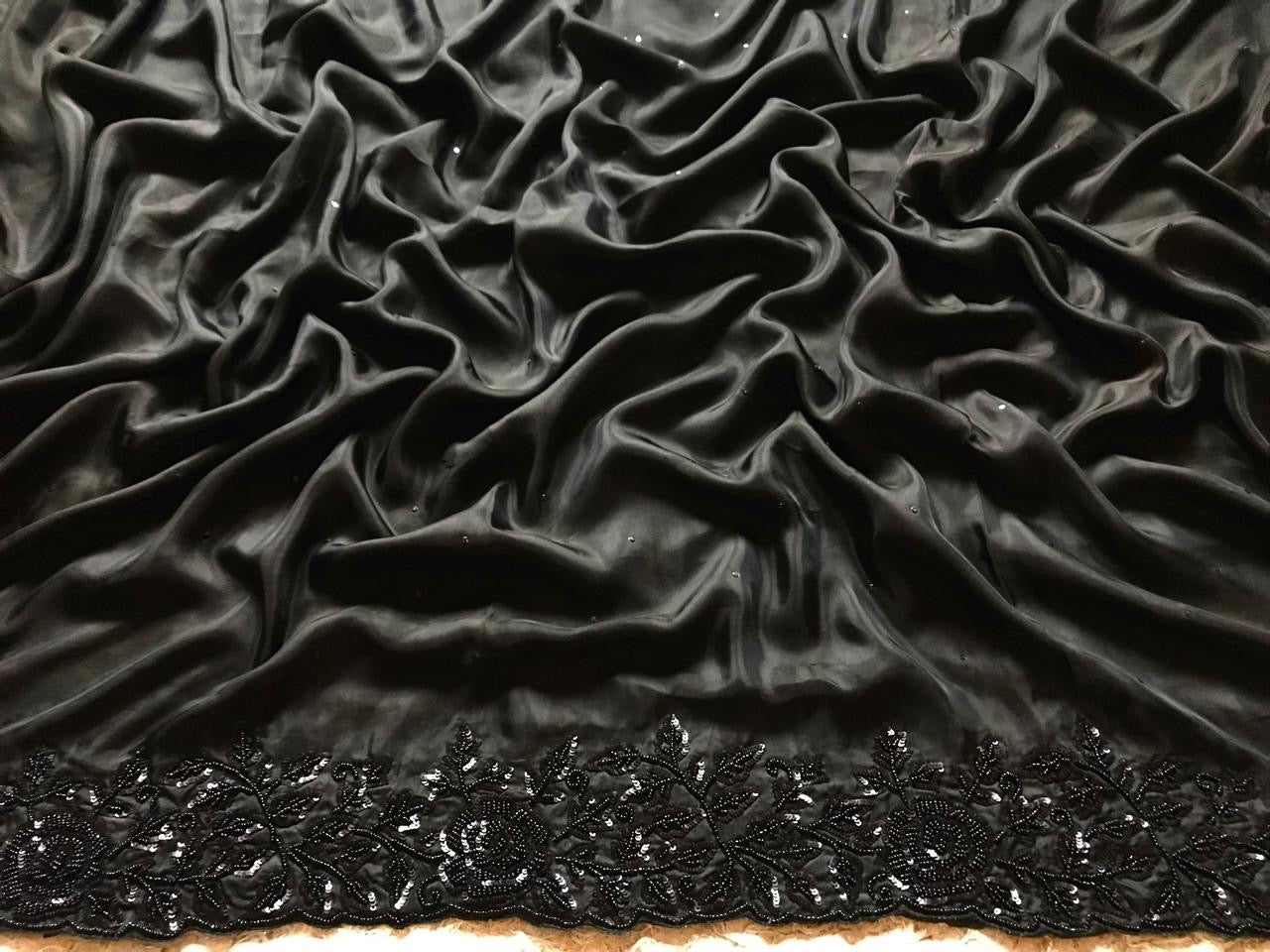 Premium black satin silk saree organza saree