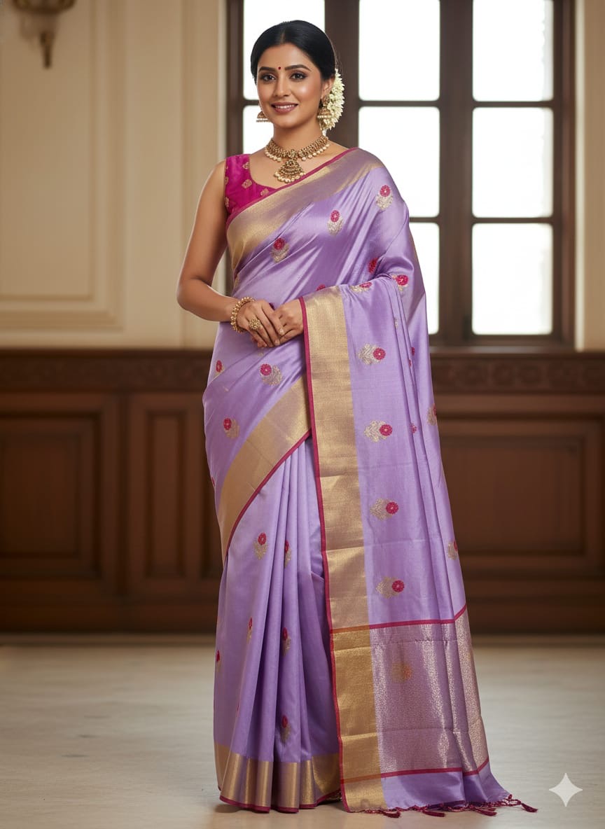 Handmade Chanderi saree Pattu silk Meenakari sarees blouse