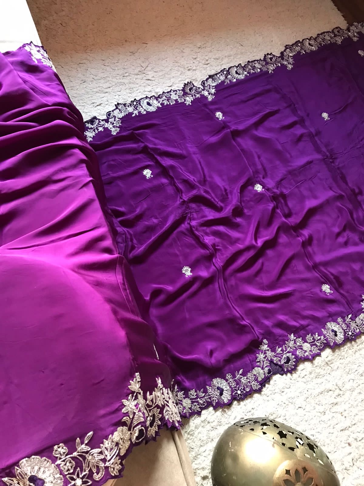 Luxury premium purple crepe silk sarees