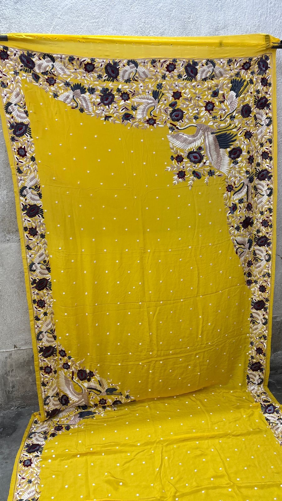Yellow Parsi saree authentic Parsi Gara saree