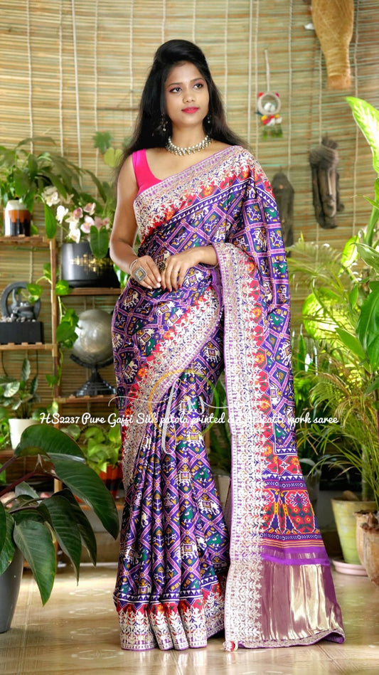 Purple Gajji silk embroidered Patola sarees