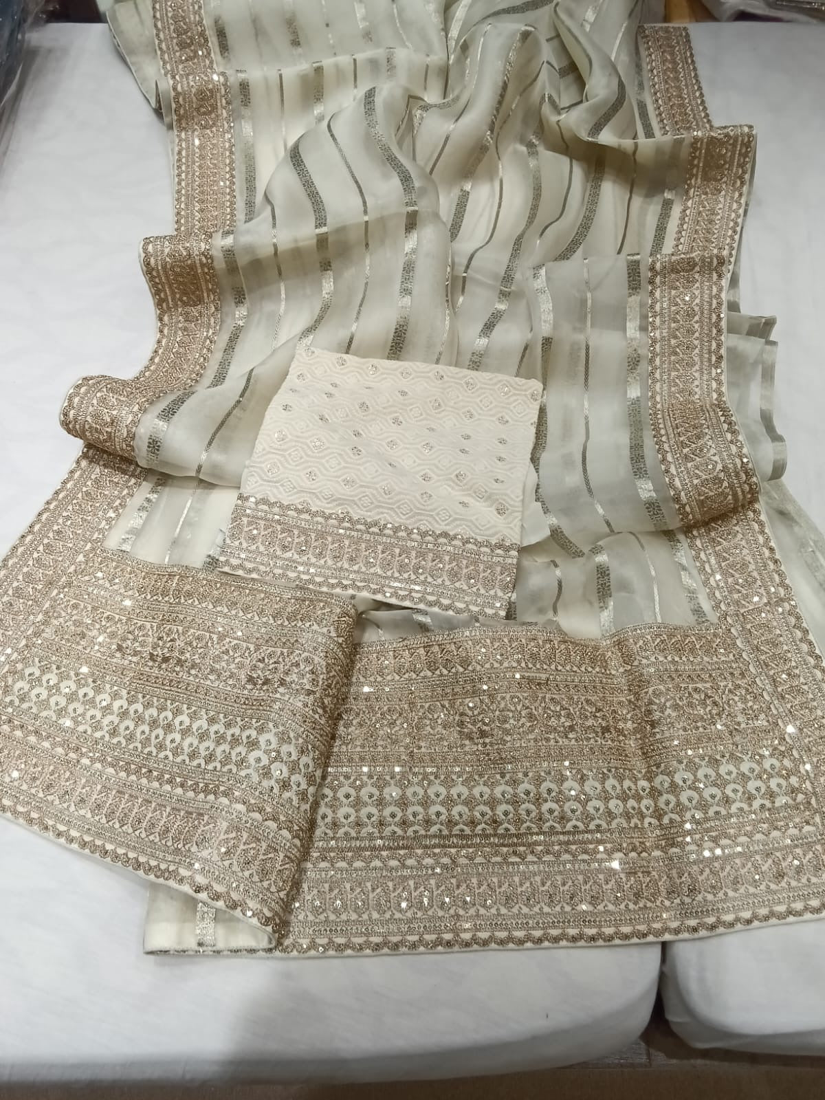 Striped kora saree Indian partywear sarees