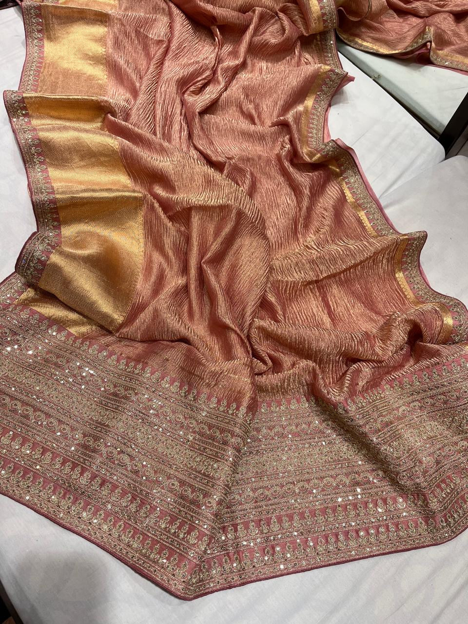 Crush Tissue Saree Kanjeevaram Sarees Indian Global Sari