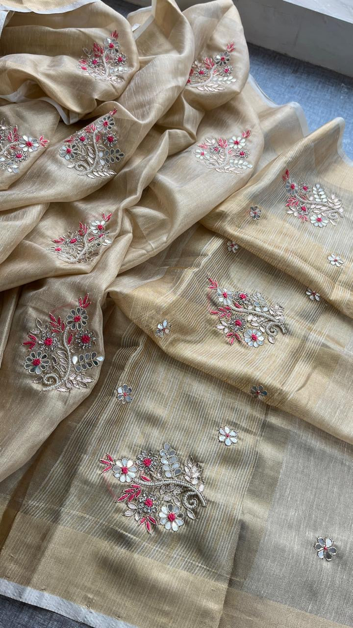 Tissue linen saree Indian saree blouse