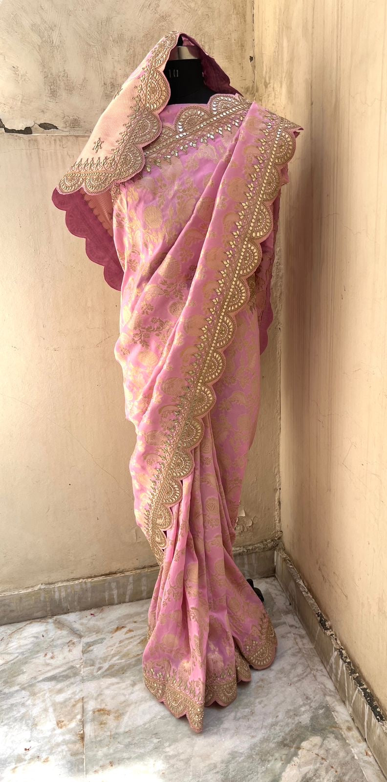 Pink Khasi Gorgette Gottapatti saree traditional saree