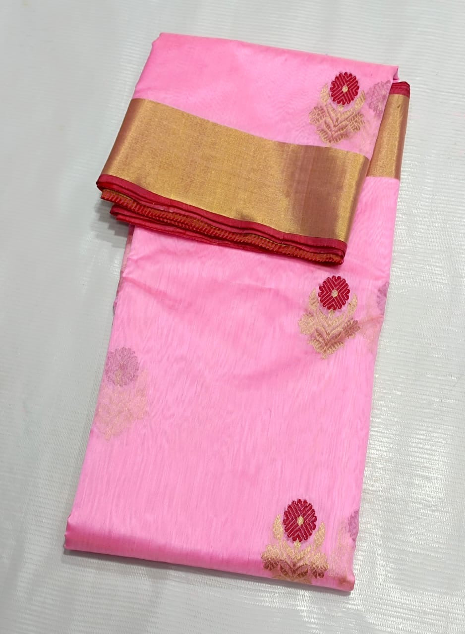 Handmade Chanderi saree Pattu silk Meenakari sarees blouse