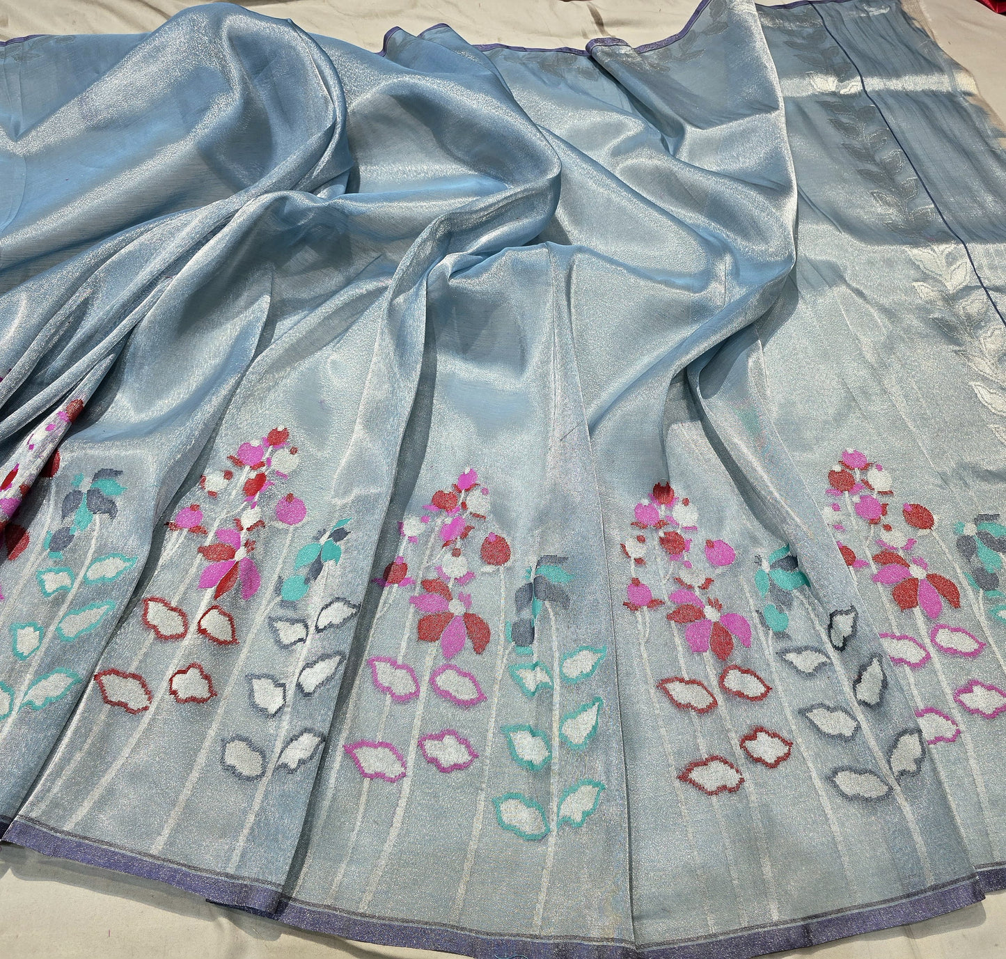 Blue iktara saree tissue saree Indian Partywear sari blouse